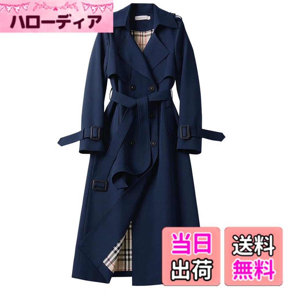 Jacket - 【送料無料】[JHIJSC] コート レディース 秋冬 ロング トレンチコート キレイめ おしゃれ 無地 着痩せ 通勤 大きいサイズ 色：ネイビー、サイズ：2XL