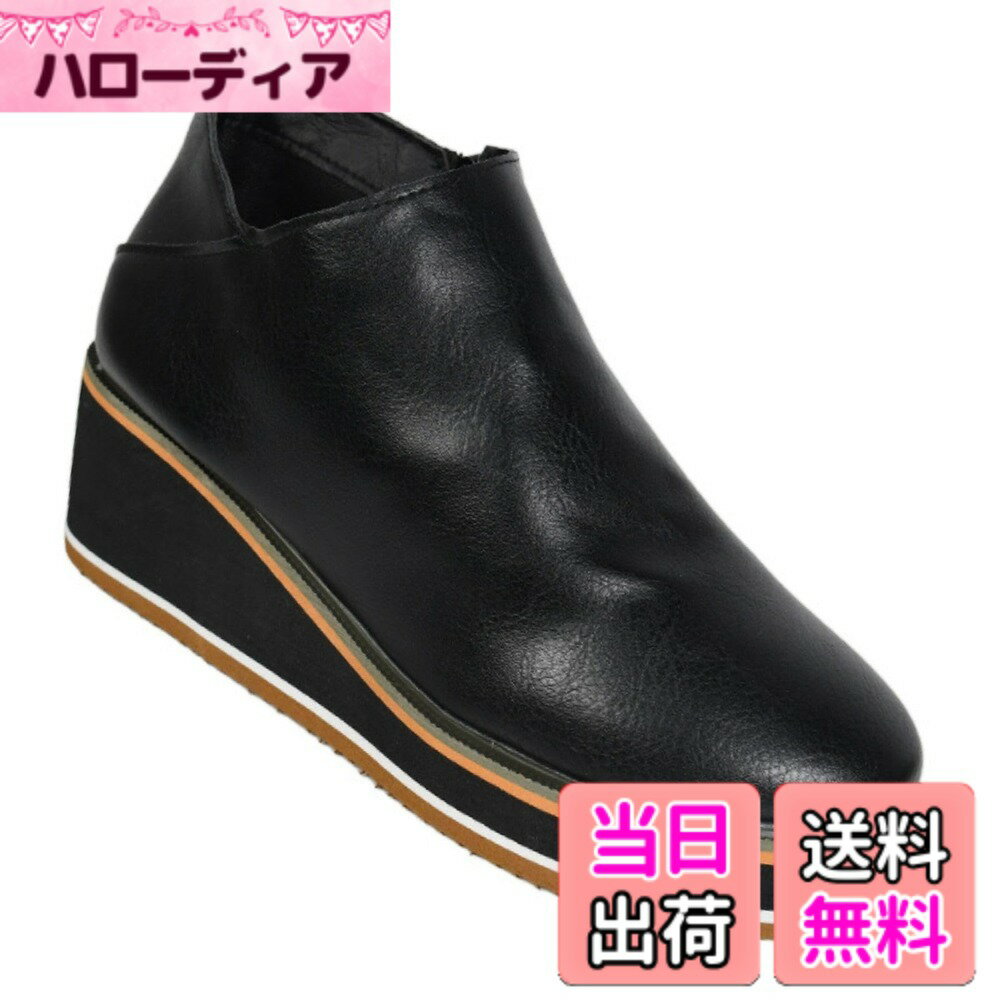 【送料無料】[Nestkanina] レディース 厚底 ブーティ おしゃれ ショートブーツ 靴 防寒 ブーツ かわいい あたたかい あったか 合皮 PU シューズ カジュアル 履きやすい ローカット 歩きやすい 秋 冬 SHO054 色：ブラック、サイズ：25.0 cm