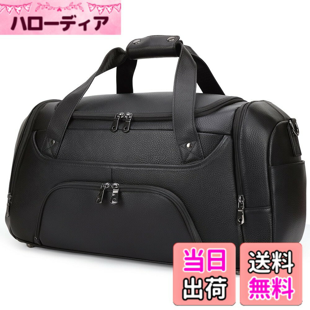 【送料無料】[Masa Kawa] 雅革 ボストンバッグ 本革 メンズ トラベルバッグ 旅行鞄 大容量 ゴルフ ジムバッグ シューズ収納 防水 レザー シボ革 30L 機内持ち込み ショルダーストラップ付属 2WAY 底鋲付き YKKファスナー使 色：ブラック、サイズ：幅53cm*縦27cm*マチ22cm