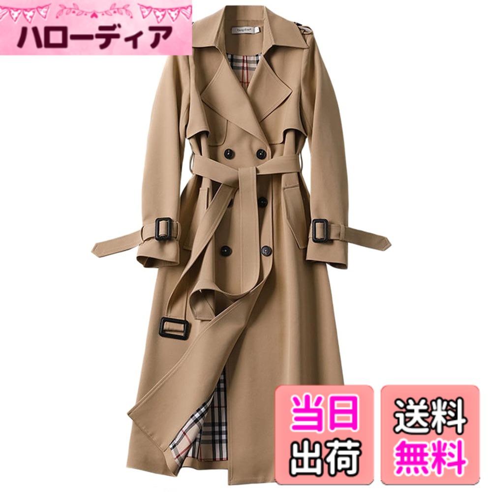 Jacket - 【送料無料】[JHIJSC] コート レディース 秋冬 ロング トレンチコート キレイめ おしゃれ 無地 着痩せ 通勤 大きいサイズ 色：カーキ、サイズ：M