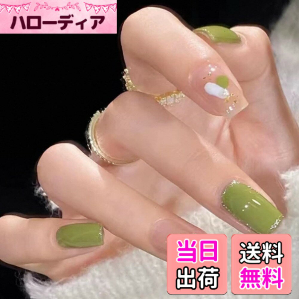 【送料無料】HAPVITAL ネイルチップ 短いさ ァーで魅せる繰り 3D 貼るだけ簡単 返し使える つけ爪 24枚入り 春夏のトレンド 蝶 ル ネイルシール 手 ネイルアート ネイルパーツ お洒落初心者 成人式 人気デザイン 偽爪 ジェルネイ 色：グリーンフィールドデザイン