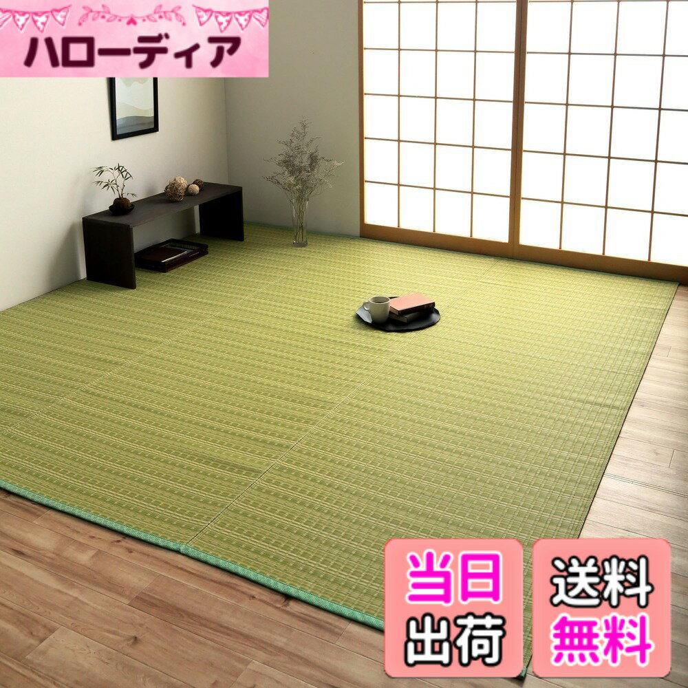 【送料無料】イケヒコ ラグ カーペット 日本製 ポリプロピレン カーペット バルカン 洗える 畳 上敷き ござ ゴザ い草調 おしゃれ ペット 犬 猫 汚れに強い 丈夫 傷に強い 傷防止 和室 和 アウトドア 色：グリーン、サイズ：340 x 255 cm (長方形)