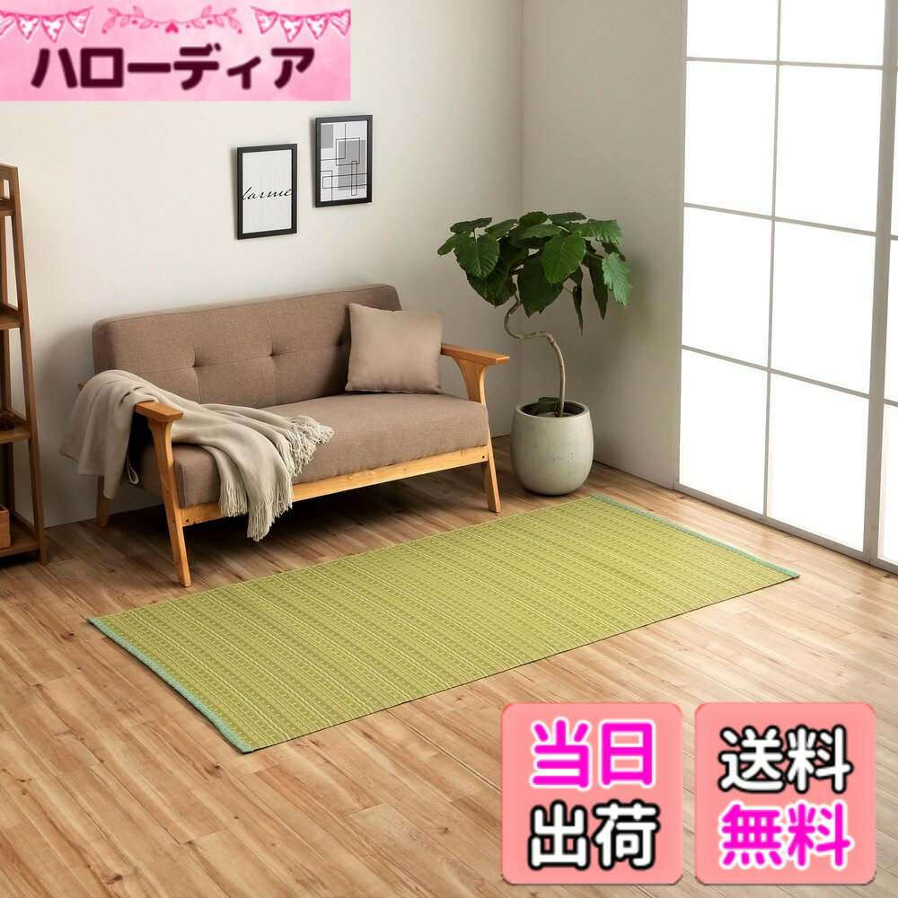 【送料無料】イケヒコ ラグ カーペット 日本製 ポリプロピレン カーペット バルカン 洗える 畳 上敷き ござ ゴザ い草調 おしゃれ ペット 犬 猫 汚れに強い 丈夫 傷に強い 傷防止 和室 和 アウトドア 色：グリーン、サイズ：85 x 170 cm (長方形)