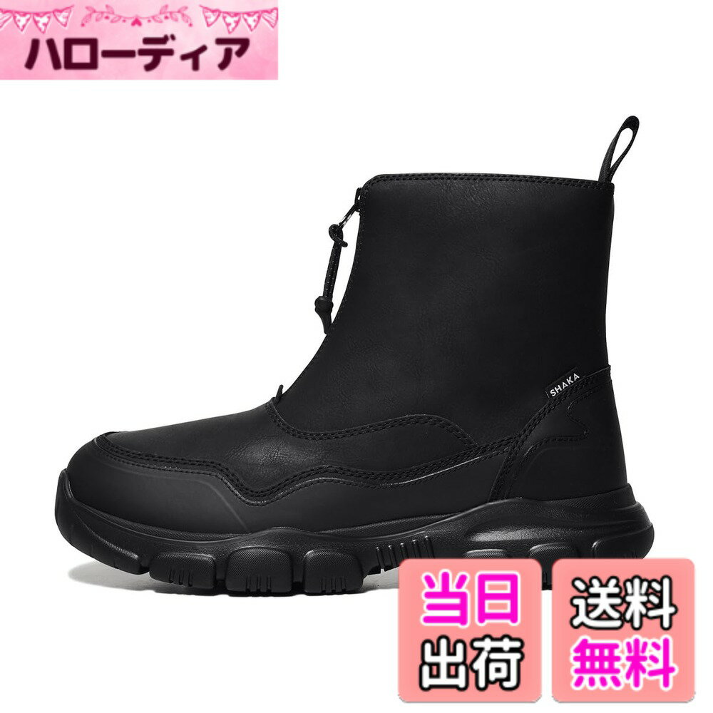 商品情報商品の説明説明 【難燃x撥水x最高の履き心地を実現した大好評のフロントジップブーツ】 街履きはもちろん、フェスやキャンプなどのイベントシーンや国内海外問わず旅行シーンなどアウトドアの足元としてもお勧めな本格機能サイドゴアブーツをアップデートし、 スペック満載でモードなトレンドにもマッチするセンタージップデザインのブーツタイプに仕上げた「TREK ZIP BOOTIE AT」。 スポーツサンダルを長年展開してきたSHAKAならではのノウハウが込められてたファッション性と実用性を併せ持つブーツです。 【本格的な機能性】 デザインのアクセントにもなったセンターに配置されたフロントジッパーにはYKK AquaGuard 止水ファスナーを採用し、 コードの先端にはプルストラップを付けてワンアクションでの簡単な着脱を可能にしています。 本革のような風合いのPUレザー(フェイクレザー)アッパーに難燃加工の「FLAME STOPPER(フレイムストッパー)」、 撥水加工の「3M Scotchgard (3M スコッチガード)」を施しております。 中敷き(インソール)には高い抗菌・防臭効果、通気性、クッション性の高い「SHAKA IN-FOAM(シャカインフォーム)」を採用し快適な履き心地を実現。 【SHAKAが誇るオリジナルソール】 アウトソールには全地形対応でグリップ力、クッション性が高いALL-TERRAIN(オールテレーン:AT) SOLEを使用。 軽量で衝撃吸収性に優れたEVA素材と耐久性とグリップ力を併せ持つラバー素材を掛け合わせたATソールは、普段のコンクリートもアウトドアフィールドでの地面でも歩きやすく快適で軽快な歩行をサポートしてくれます。 【SHAKA(シャカ)】 春夏のスポーツサンダルだけでなく、秋冬の足元もサポートするトータルフットウェアブランド。 2023SSシーズンより「SHAKA(シャカ)」はリニューアルしロゴを刷新。 ファッションとアウトドアスタイルの融合に加え、『行こう。自由 だ。』の新テーマのもと『旅』を軸に様々なシーンで対応する利便性の高いデザインと長時間の歩行をサポートする機能性のあるフットウェアを提案します。 ※カラーによって旧ロゴと新ロゴが分かれております。ご注意ください。 【サイズ展開】 US4=22cm, US5=23cm, US6=24cm, US7=25cm, US8=26cm, US9=27cm, US10=28cm, US11=29cm, US12=30cm主な仕様 難燃性xデイリーに重宝する撥水性xオリジナルATソールが最高の履き心地を実現させた、街履きだけでなくアウトドアや旅の足元としてもお勧めなSHAKA(シャカ)の本格高機能サイドゴアブーツシリーズをアップデートし、スペック満載でモードなトレンドにもマッチするセンタージップデザインのブーツタイプに仕上げた「TREK ZIP BOOTIE AT (トレック ジップ ブーティー AT)」。■サイズ：6 ( 24.0 ) -10 ( 28.0 )cm■素材：アッパー/合成皮革ミッドソール/合成底■原産国：中国カラー：Blackサイズ：7（25．0）