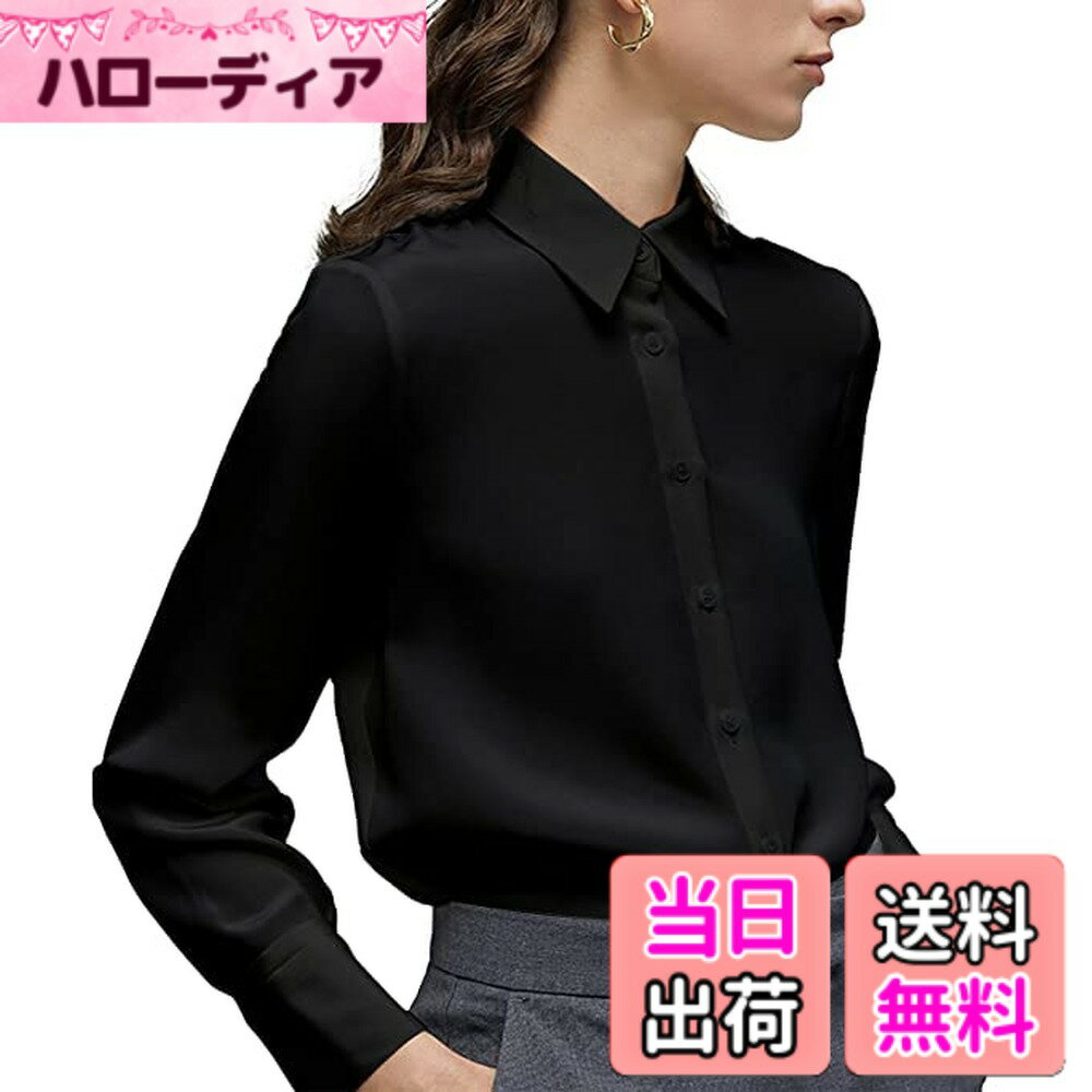 Other - 【送料無料】[SPRING SEAON] シャツ ブラウス レディース とろみワイシャツ ゆったり 大きいサイズ 長袖 ノーアイロン オフィス カジュアル ファッション 通勤 日常 高通気性 2S-4L 色：ブラック、サイズ：L