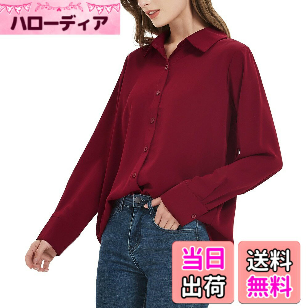 Other - 【送料無料】[SPRING SEAON] シャツ ブラウス レディース とろみワイシャツ ゆったり 大きいサイズ 長袖 ノーアイロン オフィス カジュアル ファッション 通勤 日常 高通気性 2S-4L 色：ワインレッド、サイズ：2L