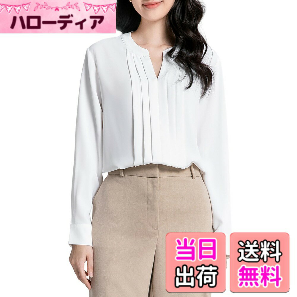 Other - 【送料無料】[SPRING SEAON] ブラウス 長袖 レディース Vネック シャツ シフォン タック カットソー ゆったり 大きいサイズ スーツインナー オフィス ビジネス 通勤 洗える 春 秋 日常 高通気性 S-4L 色：ホワイト、サイズ：S