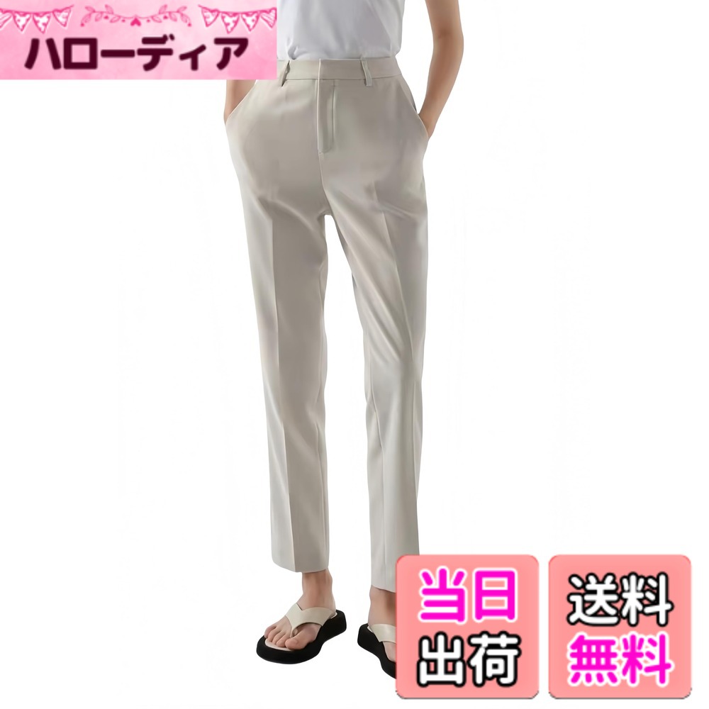 【送料無料】[SPRING SEAON] レディース 極細糸 クロップド ロングパンツ ストレッチ スリムフィットパンツ スキニー スラックス ウエストゴム オフィス カジュアル 美脚 美尻 細見え レギパンおしゃれ 通勤 OL 色：グレージュ、サイズ：XL