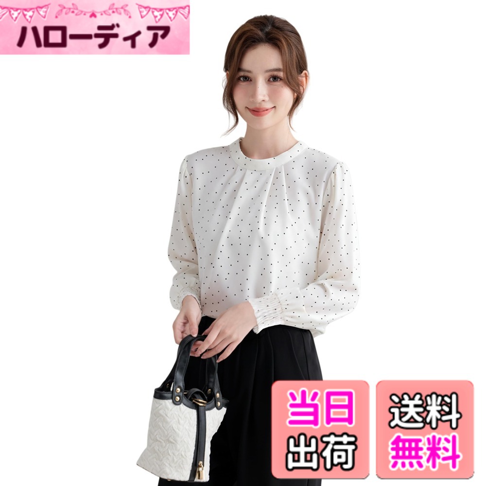 Other - 【送料無料】[SPRING SEAON] シャツ ブラウス レディース ドット柄 トップス S-2L 長袖 丸首 着痩せ 可愛い おしゃれ カジュアル デート お出かけ ゆったり ファッション 高通気性 通勤 普段着 色：ドット柄-ホワイト、サイズ：XL