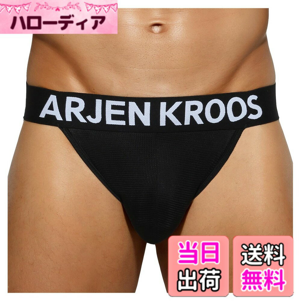 【送料無料】[Arjen Kroos] Tバック 下着 メンズ 男性用 セクシー メッシュ ブリーフ パンツ ジョックストラップ Gストリング アンダーウェア 通気性 快適 AK2203 色：A1-ブラック-1枚、サイズ：L