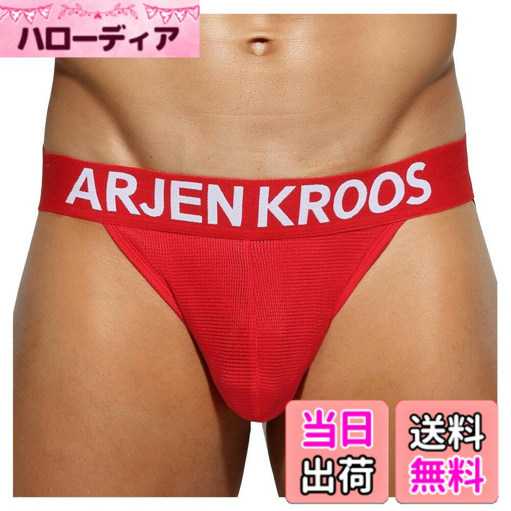 【送料無料】[Arjen Kroos] Tバック 下着 メンズ 男性用 セクシー メッシュ ブリーフ パンツ ジョックストラップ Gストリング アンダーウェア 通気性 快適 AK2203 色：A1-レッド-1枚、サイズ：M