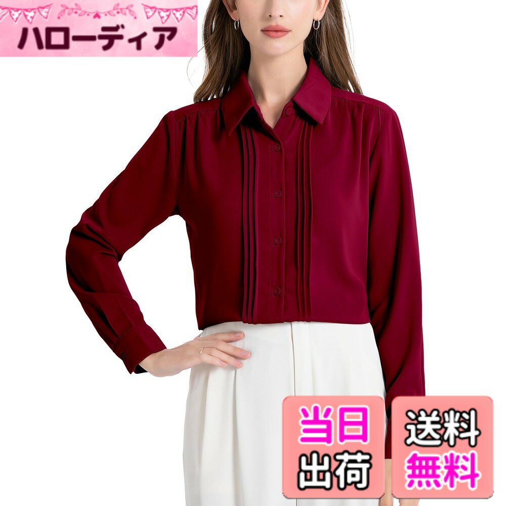 Other - 【送料無料】[SPRING SEAON] シャツ レディース ピンタック ブラウス 長袖 とろみワイシャツ ゆったり 大きいサイズ ノーアイロン オフィス カジュアル ファッション 通勤 日常 高通気性 S-4L 色：ワインレッド、サイズ：2L