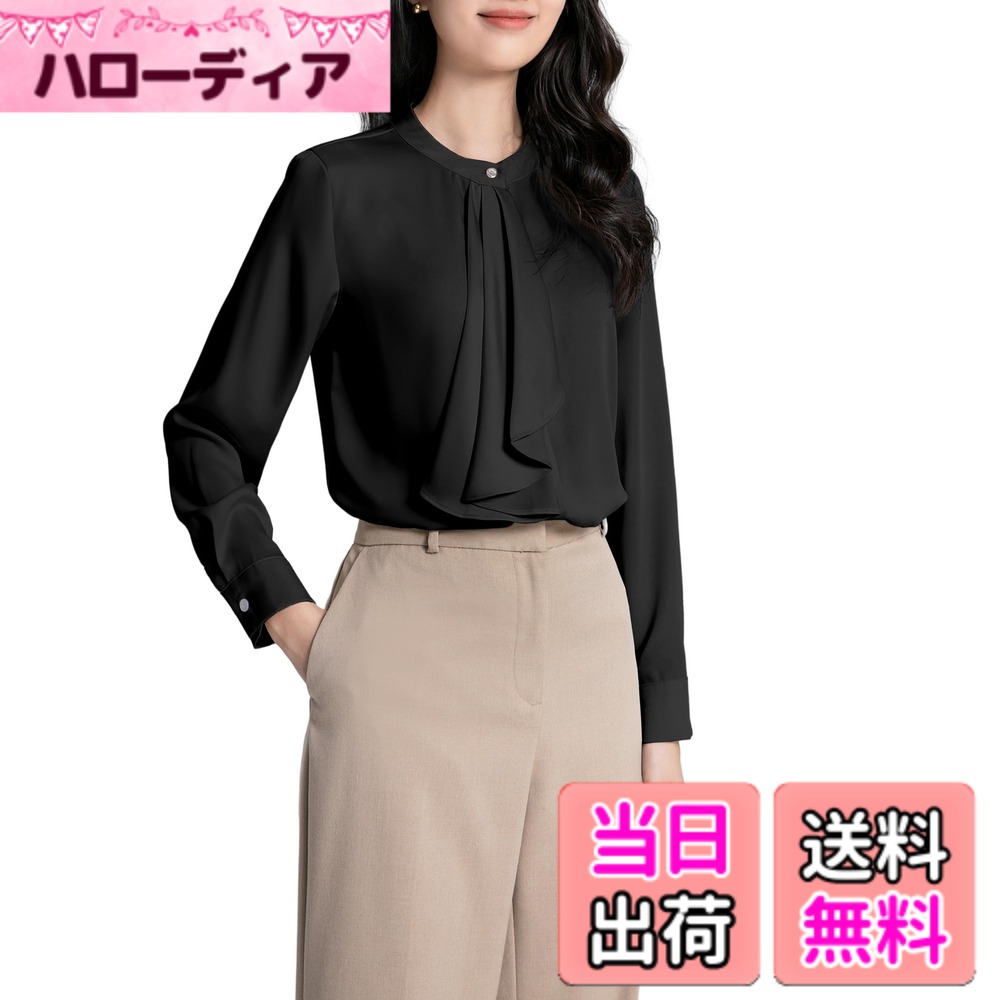 Other - 【送料無料】[SPRING SEAON] シャツ ブラウス レディース サテン とろみワイシャツ ボウタイ長袖 リボン スーツインナー オフィス ビジネス フォーマル 通勤 普段着 大きいサイズ S-3L 色：ブラック、サイズ：3L