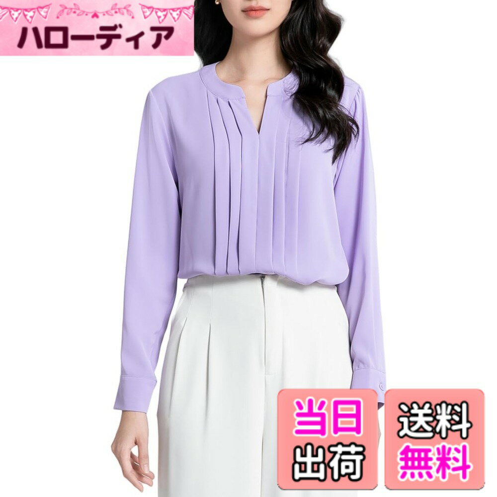 Other - 【送料無料】[SPRING SEAON] ブラウス 長袖 レディース Vネック シャツ シフォン タック カットソー ゆったり 大きいサイズ スーツインナー オフィス ビジネス 通勤 洗える 春 秋 日常 高通気性 S-4L 色：パープル、サイズ：S