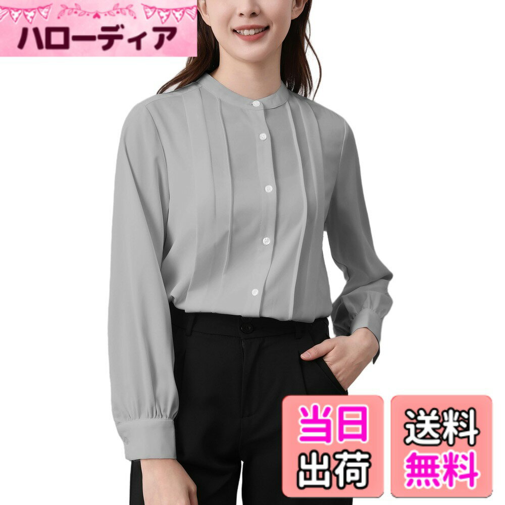 Other - 【送料無料】[SPRING SEAON] レディース クルーネック シフォン シャツ 長袖 タック トップス ゆったり S-2L オフィス ビジネス 通勤 普段使い 高通気性 色：グレー、サイズ：2XL
