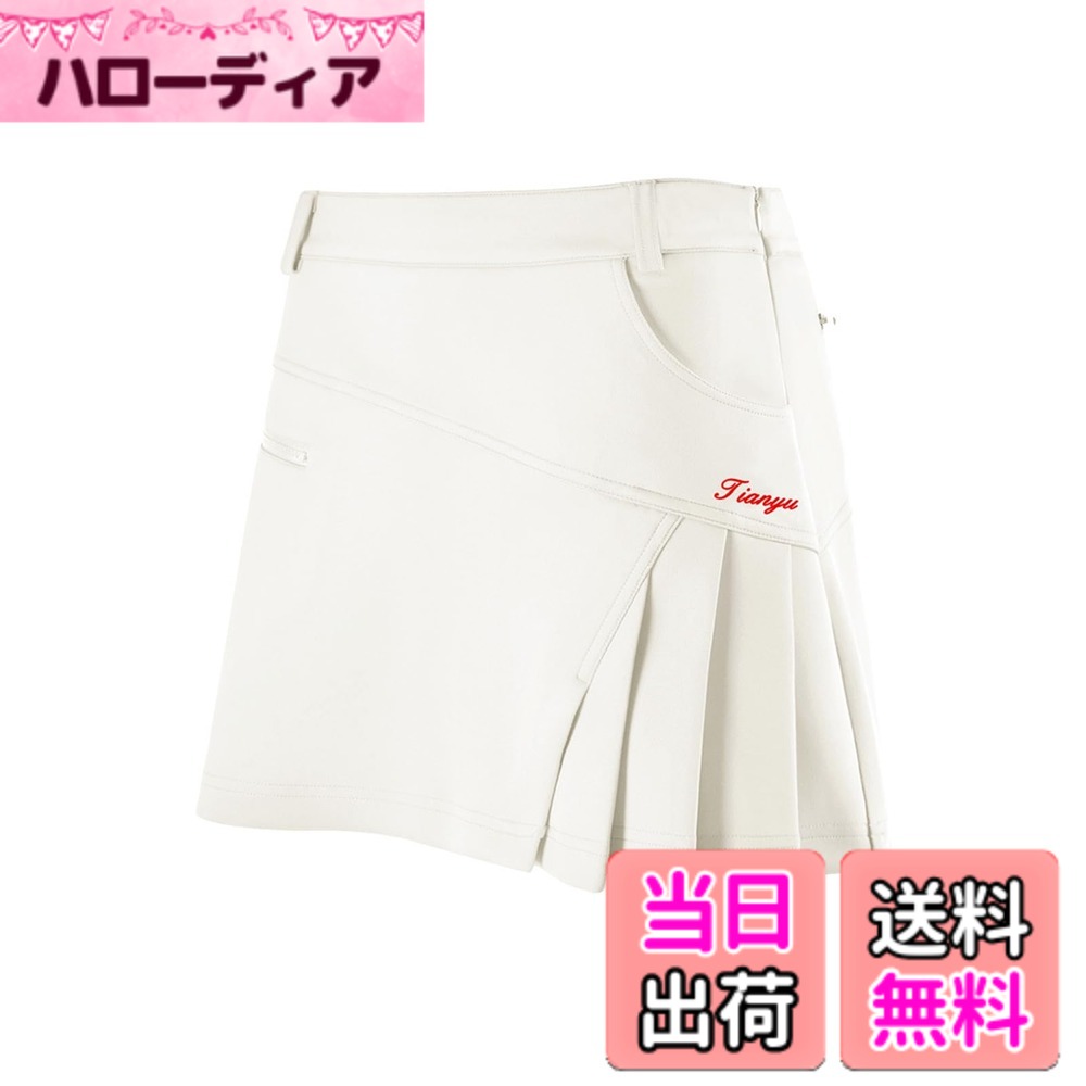 【送料無料】[フレイリビ] ゴルフスカート レディース プリーツ 着痩せ 通気 インナーパンツ付き ゴルフウェア アウトドアウェア 色：ホワイト、サイズ：L