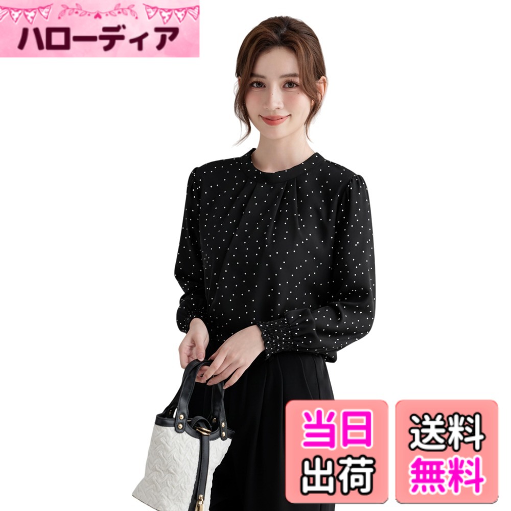 Other - 【送料無料】[SPRING SEAON] シャツ ブラウス レディース ドット柄 トップス S-2L 長袖 丸首 着痩せ 可愛い おしゃれ カジュアル デート お出かけ ゆったり ファッション 高通気性 通勤 普段着 色：ドット柄-ブラック、サイズ：XL