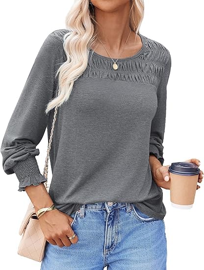 【送料無料】[Hotouch] ブラウス シャツ レディース 長袖 チュニック トップス 高通気性 クルーネック ..