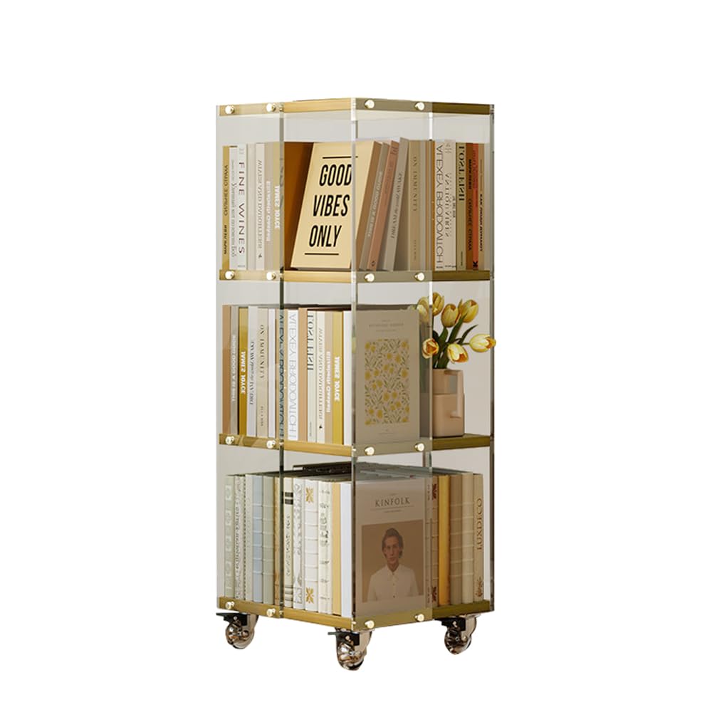 【送料無料】Yumcute 回転式本棚 キャスター付き アクリル スリム 回転 本棚 大容量 省スペ ...