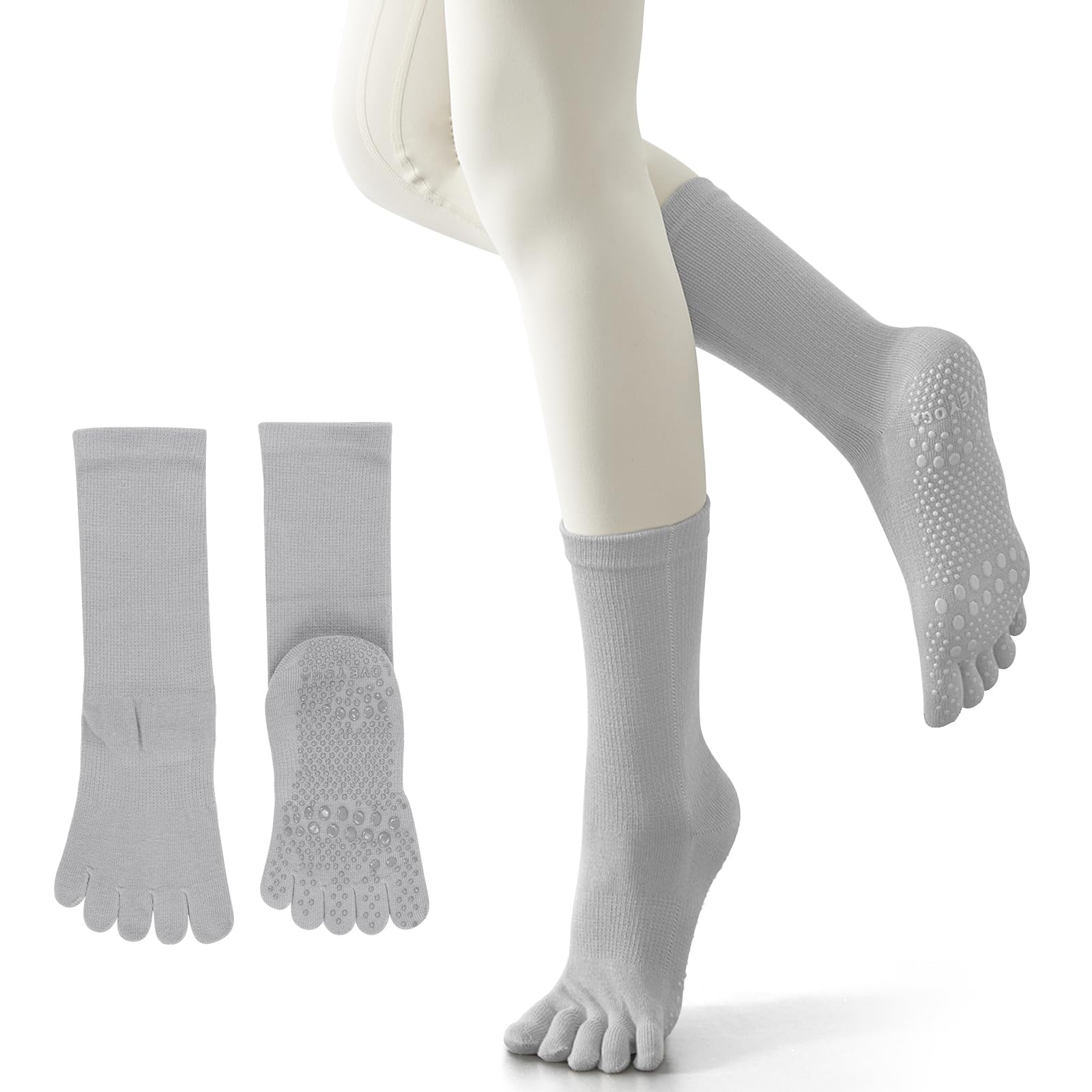 【送料無料】[YUMISS] ヨガソックス 滑り止め 5本指 ヨガソックス ピラティス靴下【通気性のよい綿素材・指先が自由に動き】 ヨガ靴下 レディース 快適 抗菌消臭 蒸れにくい 冷房対策 22.5cm~25cm スポーツウェア ヨガ ピラティス ト 色：無地:グレー、サイズ：Free Size