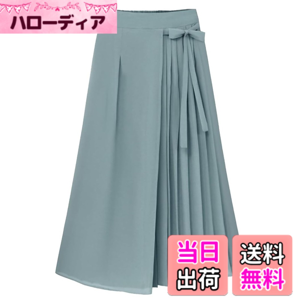 【送料無料】[MSFQSNB] ワイドパンツ レディース ロングパンツ ストレッチ シフォン プリーツ スカートパンツ 九分丈 透け感 薄手 裏地あり 涼しけ 無地 かわいい カジュアル 通勤 日常着 春 夏 秋 色：ブルー、サイズ：XL