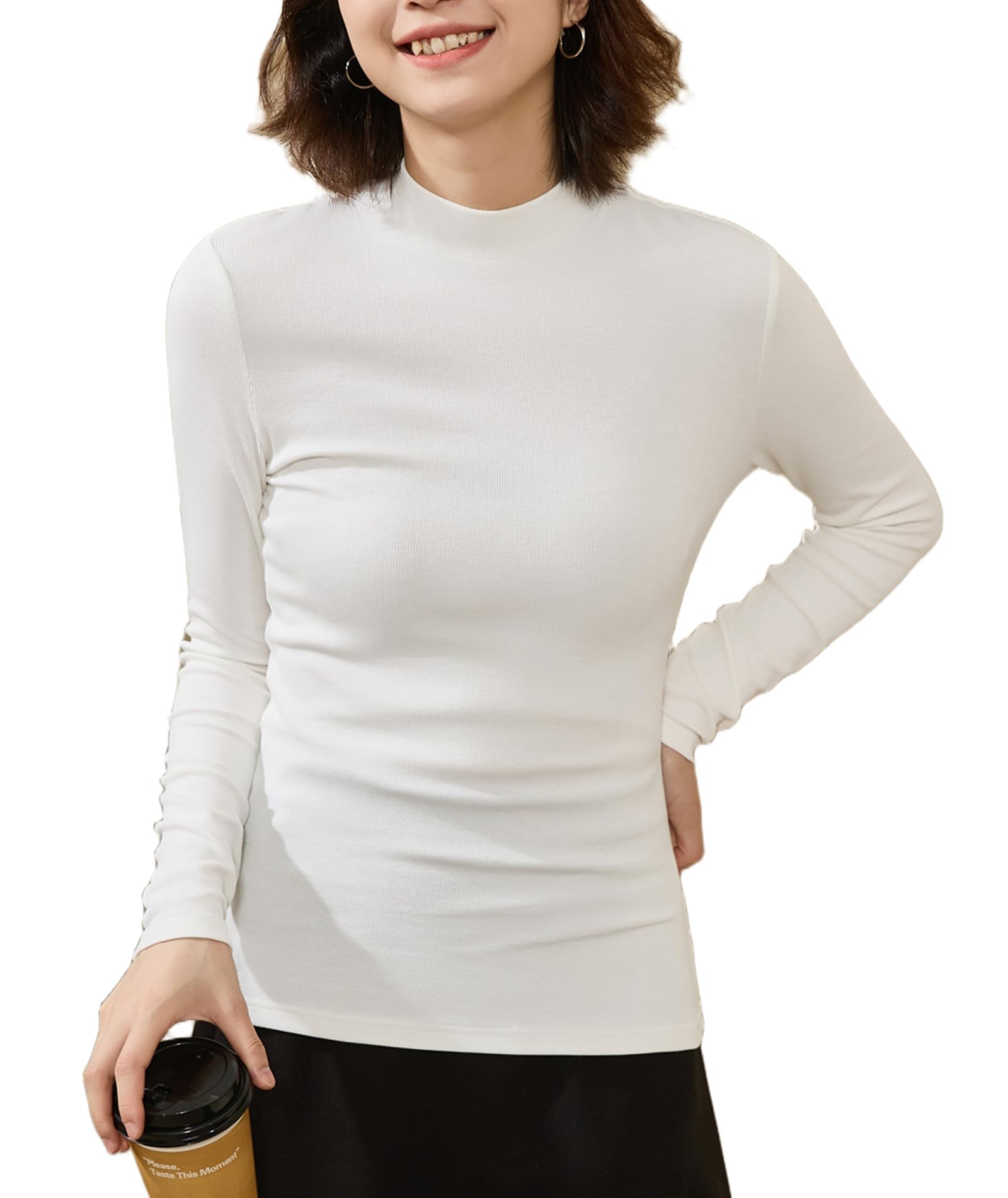 【送料無料】[Hotouch] 長袖tシャツ レディース モックネック ロンt インナー 無地 シンプル 着痩せ ス..