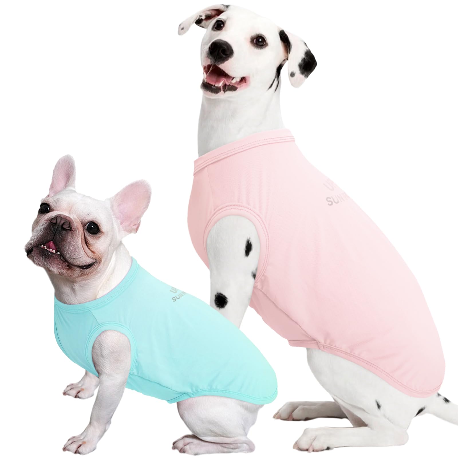 【送料無料】Kuoser犬服 2セット UVカット Tシャツ 日焼け止め 快適 通気 伸縮素材 敏感肌保護 速乾 洗濯機洗い 色：ピンク＆グリーン、サイズ：LL