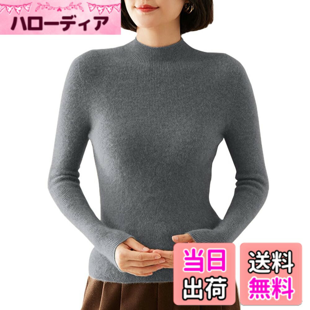 【送料無料】[ANGJ] リブニット セーター トップス レディース 秋冬 無縫製 4サイズ展開 高伸 薄手 高級魅力的な縦リブ 重ね着に便利 ニットソー ハイネック カットソー 着痩せ 華奢見え 無地 長袖 ストレッチ 色：10#グレー、サイズ：L