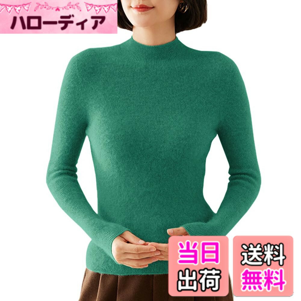 【送料無料】[ANGJ] リブニット セーター トップス レディース 秋冬 無縫製 4サイズ展開 高伸 薄手 高級魅力的な縦リブ 重ね着に便利 ニットソー ハイネック カットソー 着痩せ 華奢見え 無地 長袖 ストレッチ 色：03#ダークグリーン、サイズ：XL