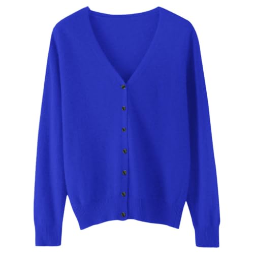 【送料無料】[ANGJ] カーディガン レディース Vネック ニット カシミヤタッチ 前開き 高伸縮 小顔 着痩せ 暖かい 冷房対策 羽織り 無地 コート カジュアル オフィス 通勤 日常 色：19#:ブルー、サイズ：L