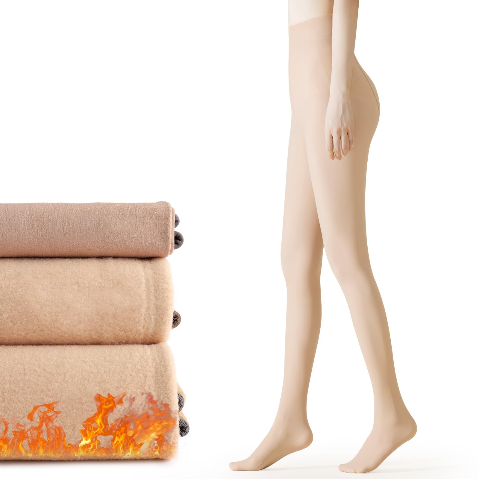 【送料無料】[YUMISS] 裏起毛タイツ レディース 透け感 【暖かく足も自然と細見せ・程よい着圧で美脚美尻】 フェイクタイツ ストッキング感 寒さ対策 一体式 動きやすい 伝線しにくい アウトドア レギンス 色：肌色320g(-15度-5度に対応)、サイズ：Free Size