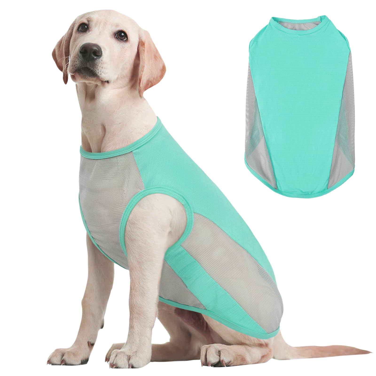 【送料無料】Kuoser犬用クールベスト 夏服 UVカット 着脱簡単 通気 軽量 快適 日焼け止め 虫対策 色：グリーン、サイズ：L