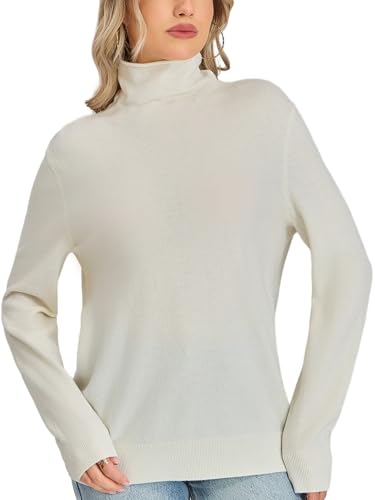 【送料無料】[VETLURY] メリノウール ニット レディース ハイネック 長袖 秋冬 セーター 無地 ベーシック オフィス 通勤 色：クリームホワイト、サイズ：M