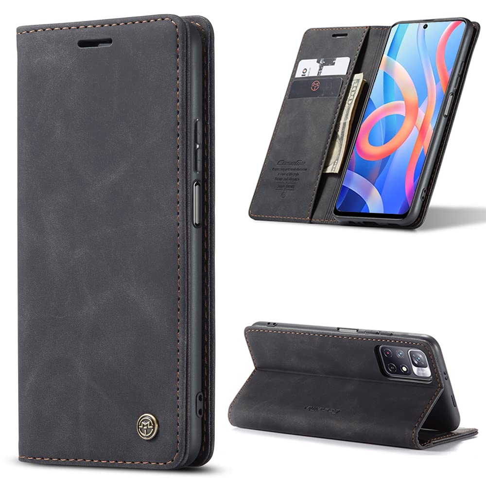 【送料無料】KeeFos ケース 手帳型、財布型 カバー 、カード収納財布型、内蔵マグネット、シャオミ レドミ ノート 13Pro スマホケース カバー、TPU耐衝撃、マグネット スタンド機能、全面保護、薄型、手作り 高級PU レザー 色：ブラック、サイズ：Xiaomi Poco M4 Pro 5G