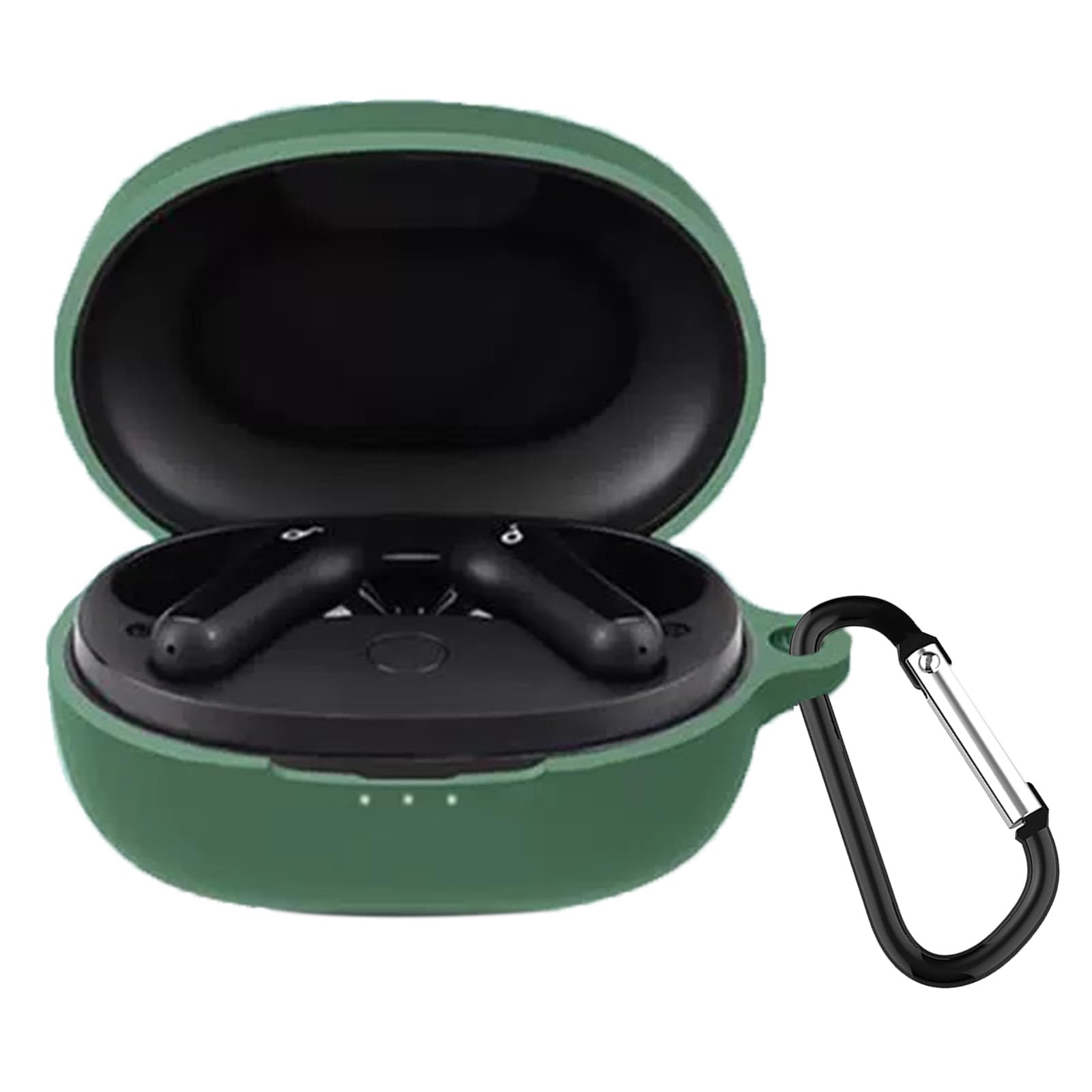 【送料無料】JXRICH For Anker Soundcore Life P2 mini ケース Anker Soundcore Life P2 mini 用 カバー 落下防止 キズ防止 シリコンケース 装着充電可能 全面保護 カラビナ付き 色：グリーン