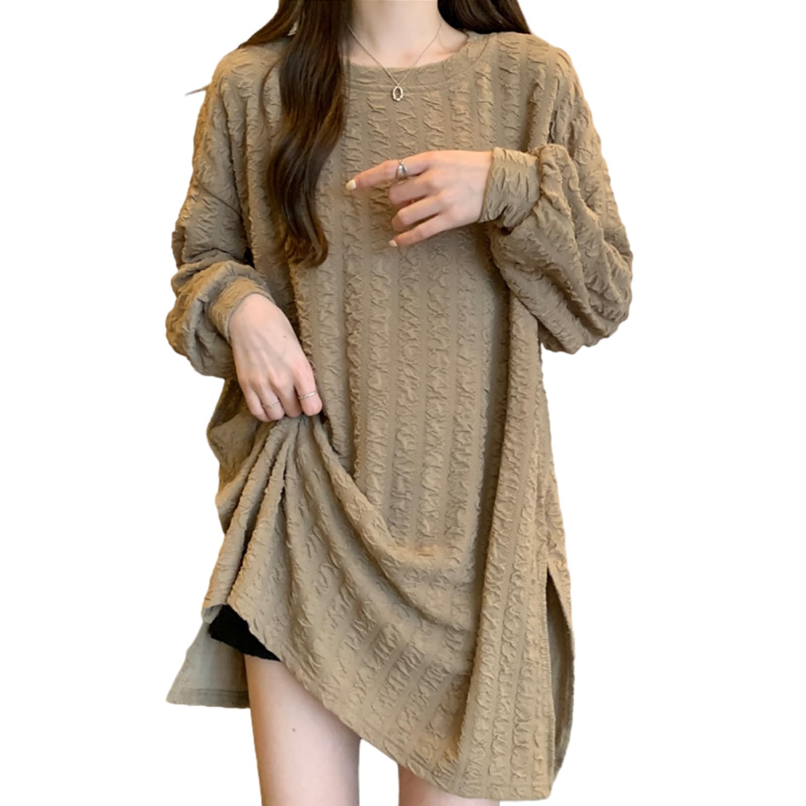 【送料無料】[RoyzTocz] Tシャツ レディース ブラウス 長袖 春服 サイドスリット シャツ 丸首 トップス..