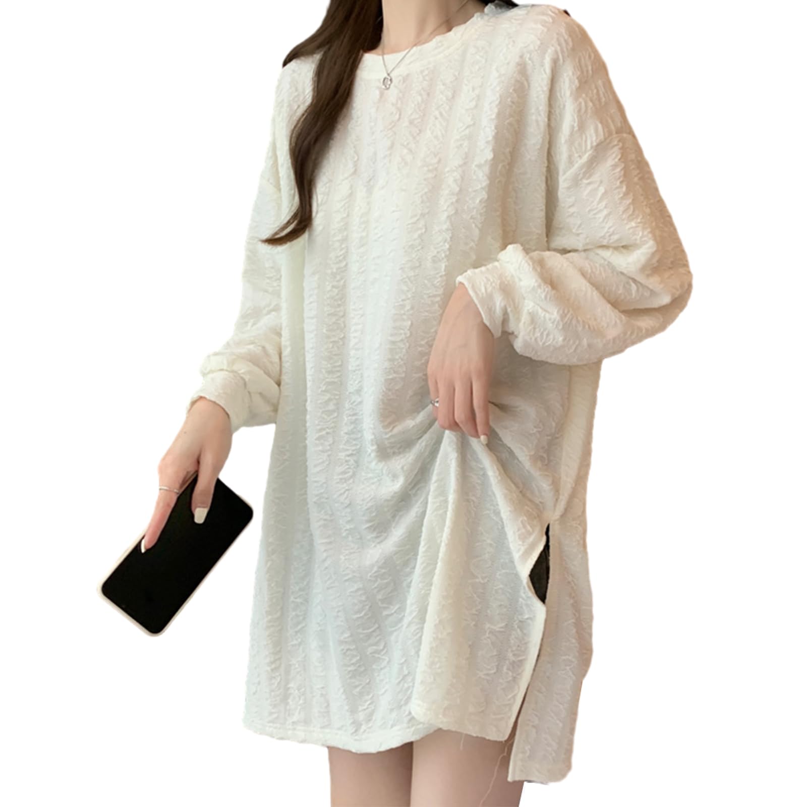 【送料無料】[RoyzTocz] Tシャツ レディース ブラウス 長袖 春服 サイドスリット シャツ 丸首 トップス..