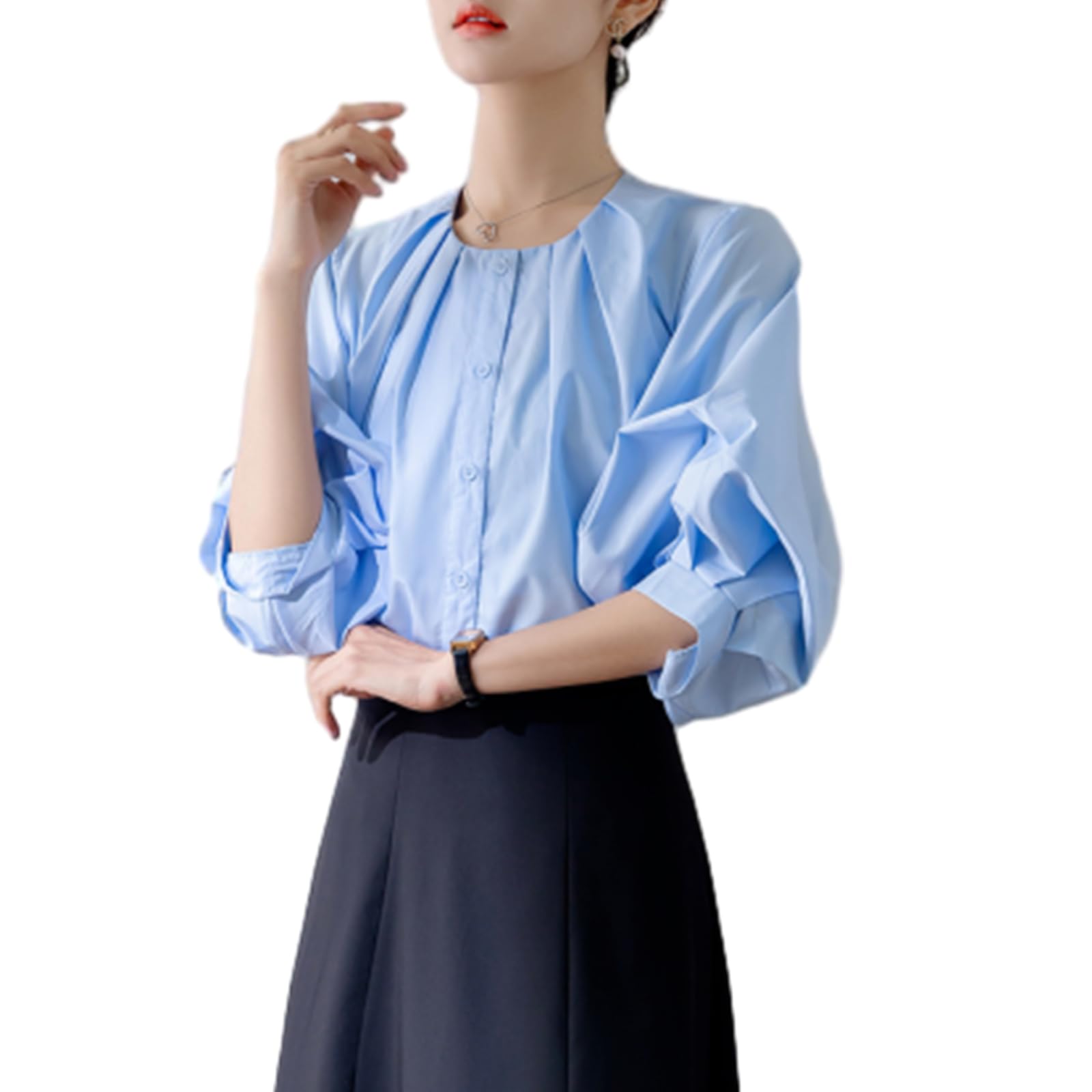 【送料無料】[RoyzTocz] レディース シャツ 女性 半袖 パフスリーブ ブラウス サイドスリット トップス..