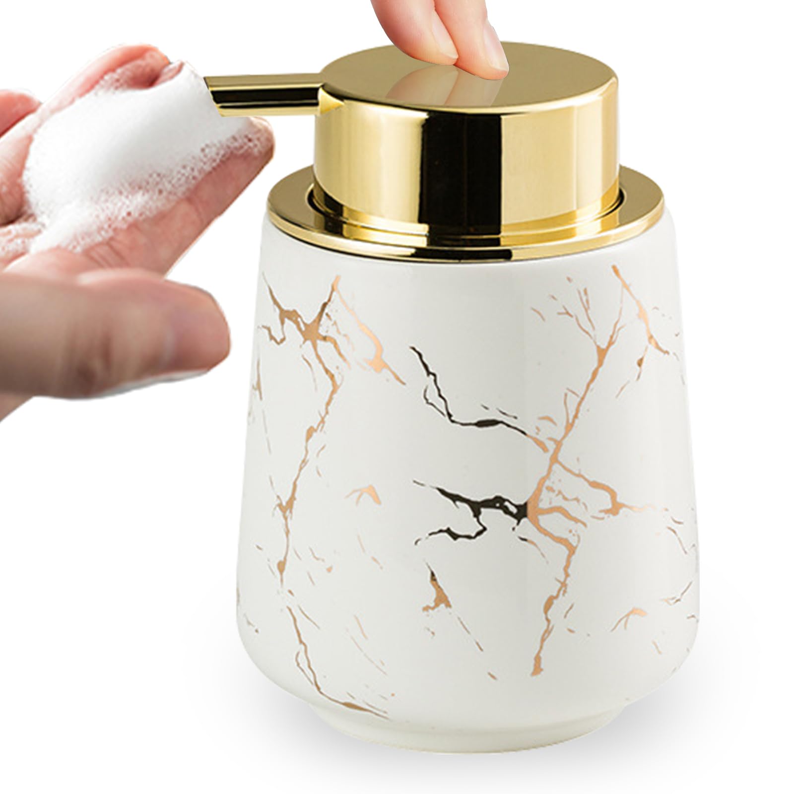 【送料無料】KeeFos ソープディスペンサー 陶器 ディスペンサー 詰め替えボトル ポンプボトル 泡ディスペンサーボトル 手動押す 広口 小型 磁器 ソープディスペンサー 泡液体補給便利 泡タイプ 泡ソープディスペンサー ハンドソープ ボディソー 色：ホワイト、サイズ：1