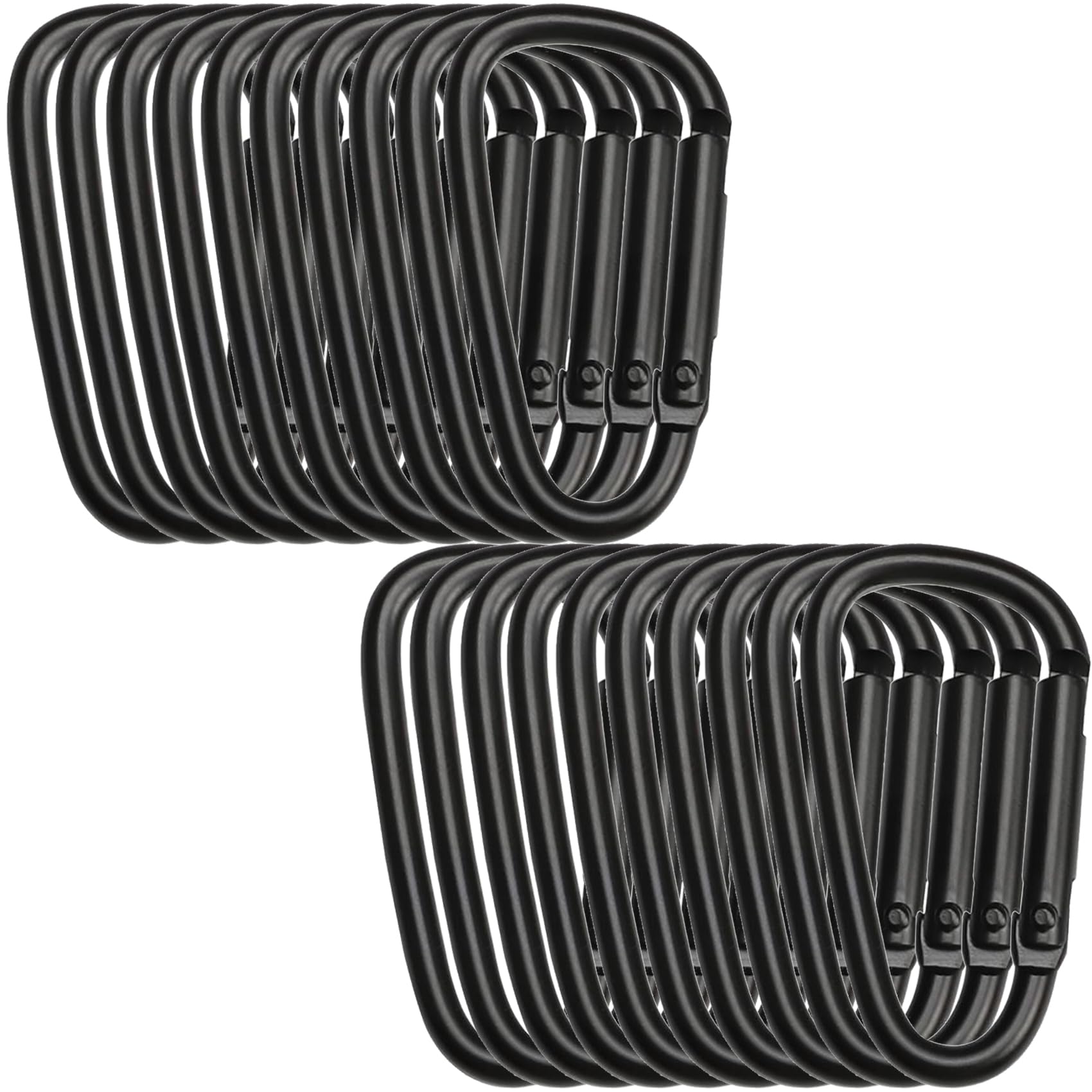 【送料無料】REIYAIBA アルミニウム合金製 Dリング カラビナ 20個セット 超軽量 複数用途 キャンプ ハイキング トレッキング 釣り アウトドア用フック 色：ブラック、サイズ：L