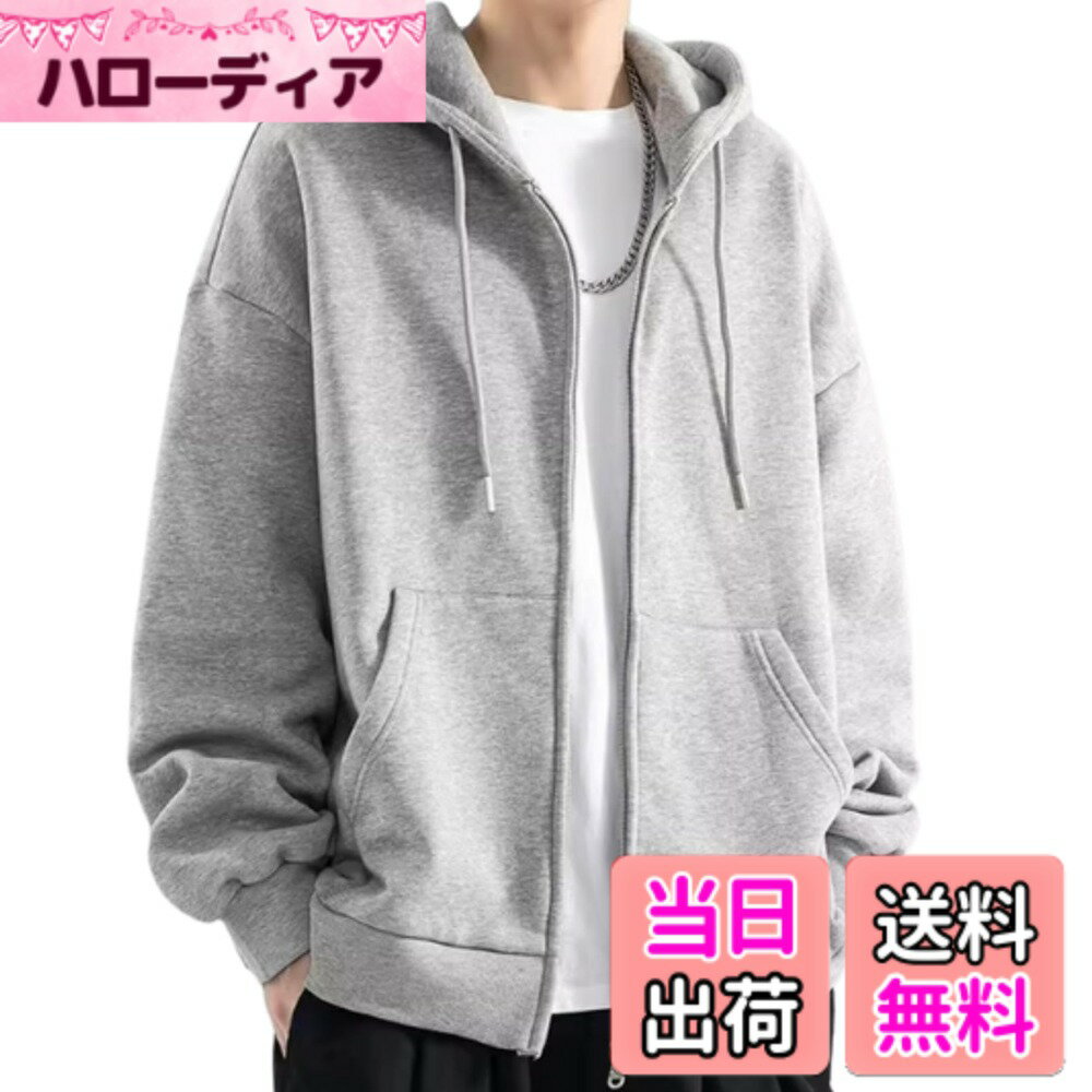 Rakuten - 【送料無料】[link bleu] リンクブルー ジップアップ パーカー 裏起毛 フード 付き ビッグ シルエット メンズ 男女 兼用 秋 冬 春 オーバー サイズ レディース 色：グレー、サイズ：2XL