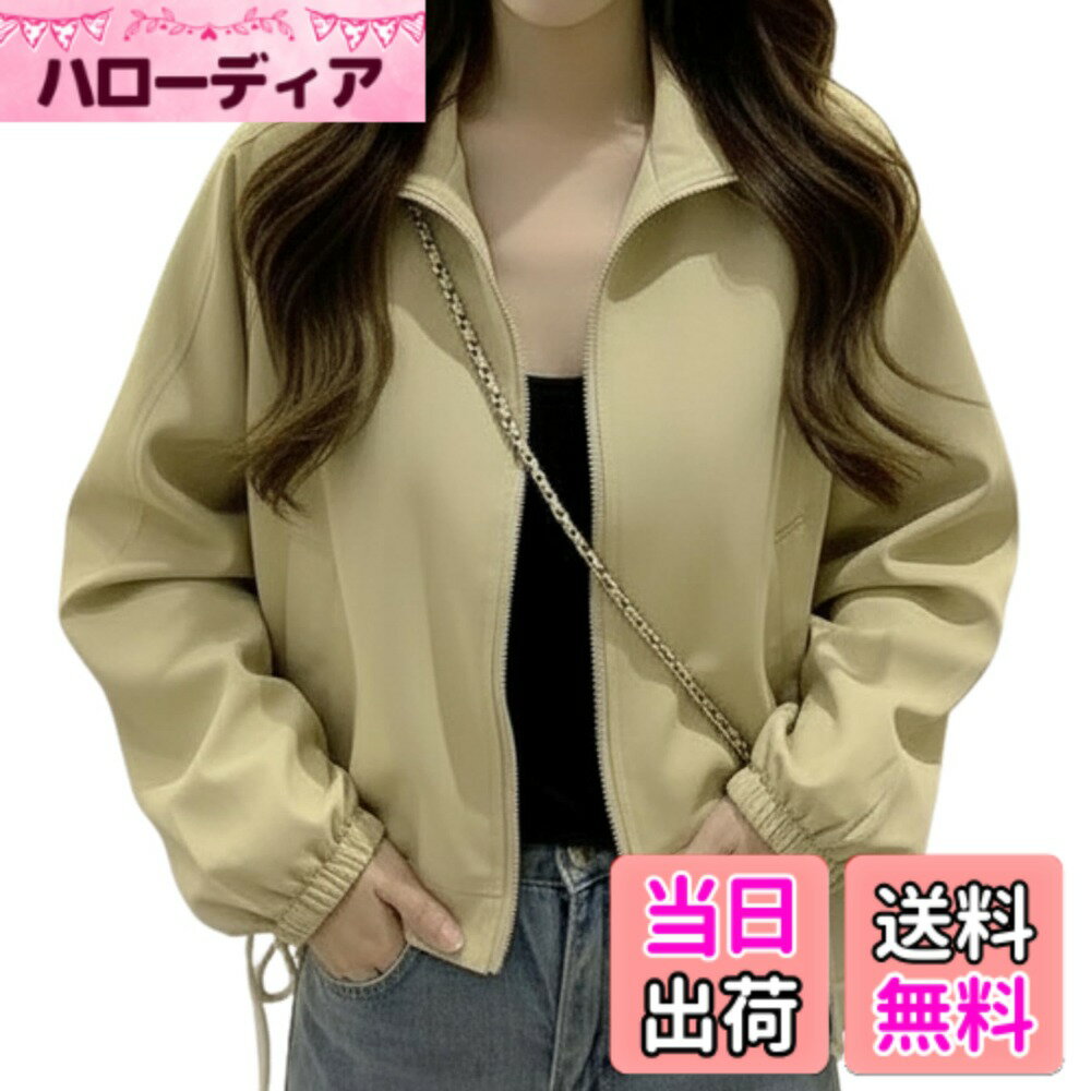 【送料無料】[link bleu] リンクブルー クロップド シャツ ジャケット カジュアル ショート 丈 ジャンパー ミリタリー 無地 シンプル 長袖 レディース 色：カーキ、サイズ：M