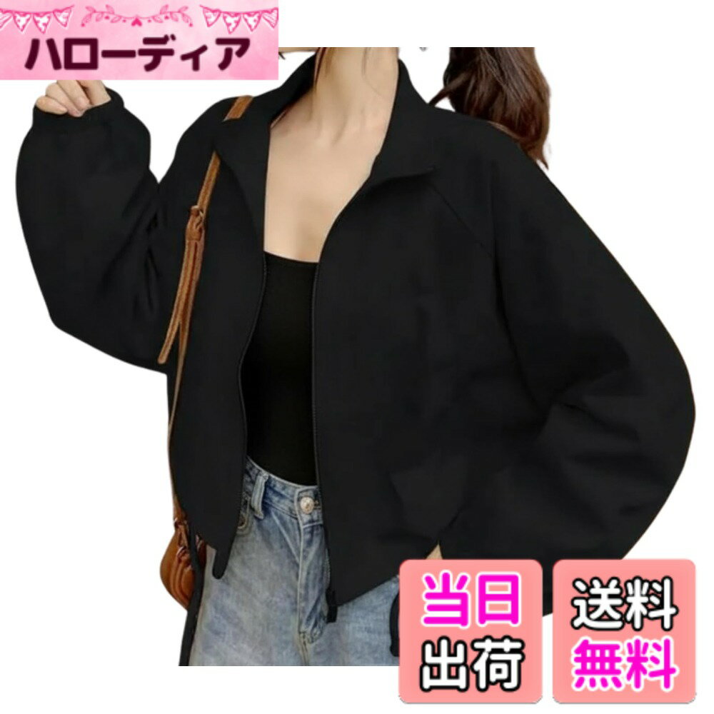 【送料無料】[link bleu] リンクブルー クロップド シャツ ジャケット カジュアル ショート 丈 ジャンパー ミリタリー 無地 シンプル 長袖 レディース 色：ブラック、サイズ：2XL