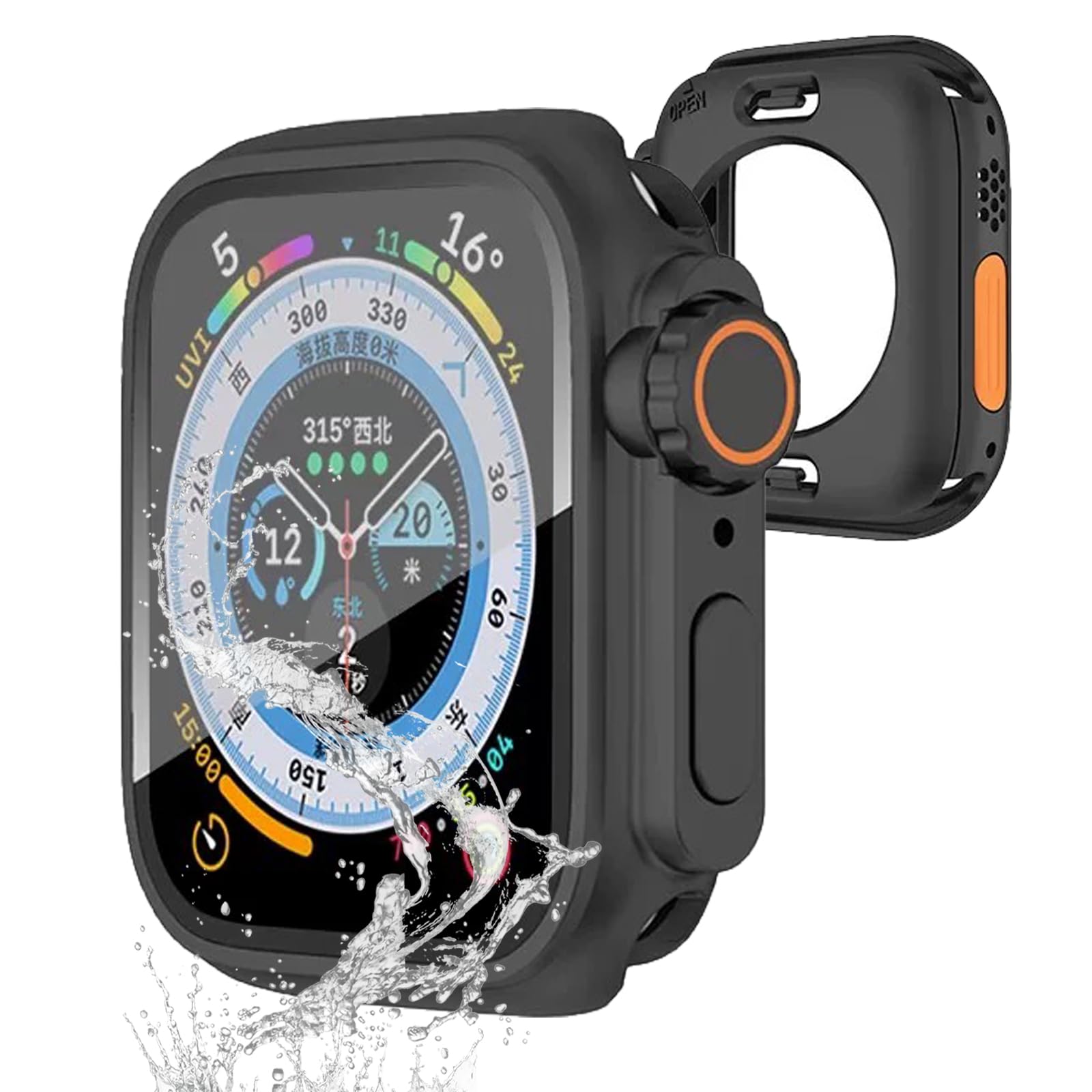 【送料無料】JXRICH 対応 Apple Watch カバー Series 6/5/4/SE2/SE (40mm) アップルウォッチ カバー 360°防水ケース PC+ガラス素材 数秒でUltra一体型 装着簡単 耐衝撃 全面保護 Apple Watch ケース対応 色：ブラック、サイズ：46mm(Series 11/10)