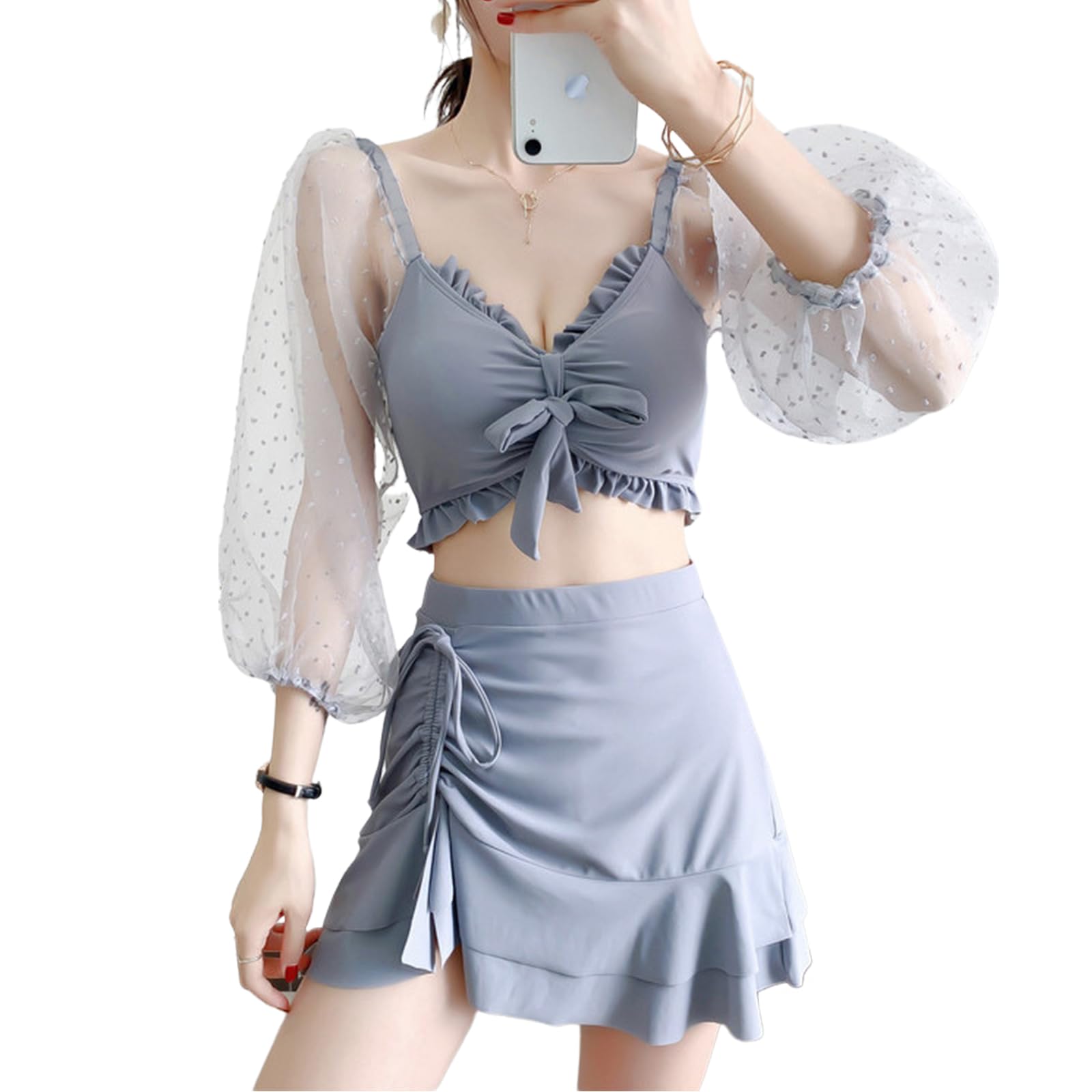 【送料無料】[ZeoYoee] 水着 レディース 2点セット 長袖 セパレート フリル スリーブ 紫外線対策 日焼..