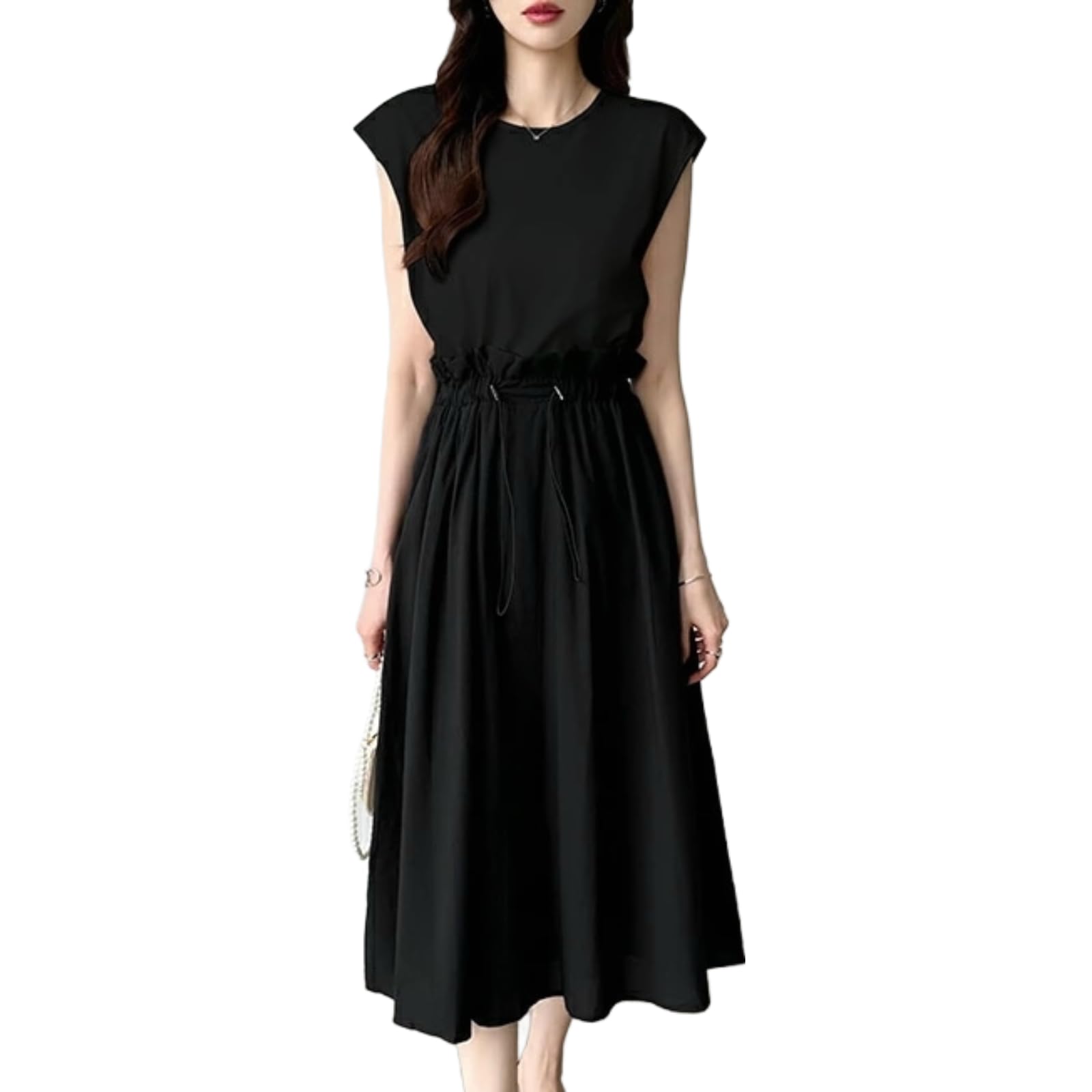 【送料無料】[KEQIKAI] ワンピース レディース マキシワンピース 半袖 ウエストゴム コットン ロングワ..