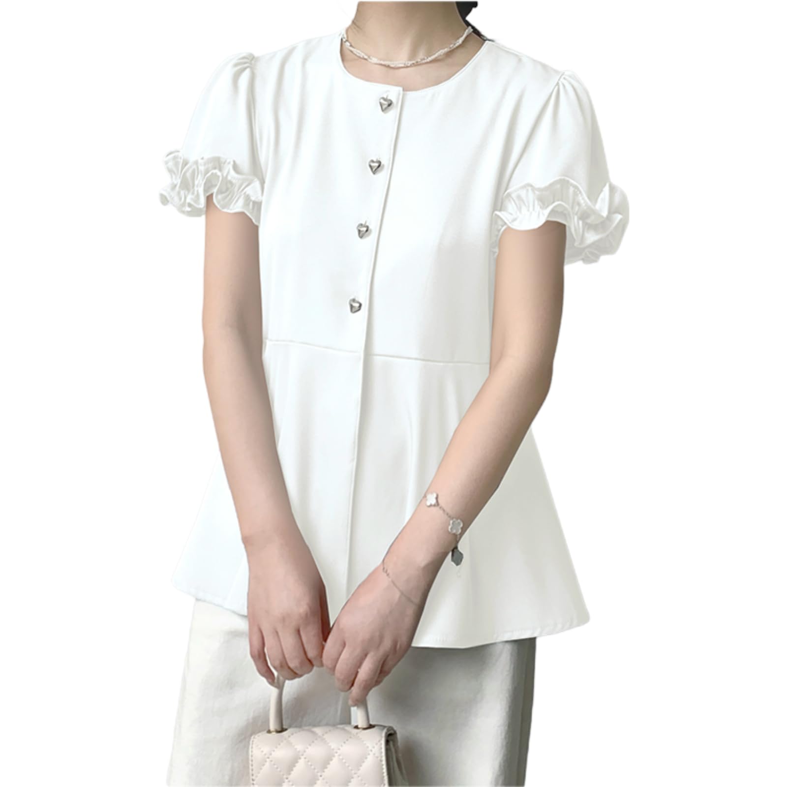 【送料無料】[KEQIKAI] レディース トップス 夏 体型カバー シフォン風トップス プリンセススリーブ 半..