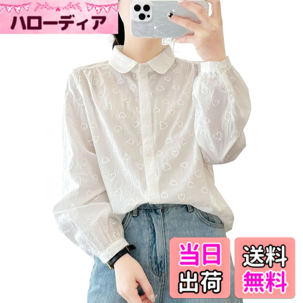 【送料無料】[R10righten] トップス レディース シャツ ブラウス コットン 長袖 刺繍 夏 軽い 透け感 前開き 薄手 ゆったり 襟付き 体型カバー 可愛い おしゃれ エレガント 普段着 お出掛け 春 秋 ホワイト 色：タイプ2、サイズ：M