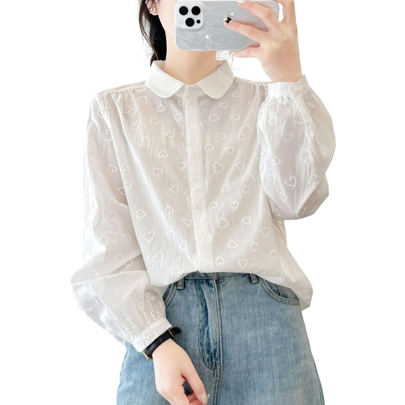 【送料無料】[R10righten] トップス レディース シャツ ブラウス コットン 長袖 刺繍 夏 軽い 透け感 ..