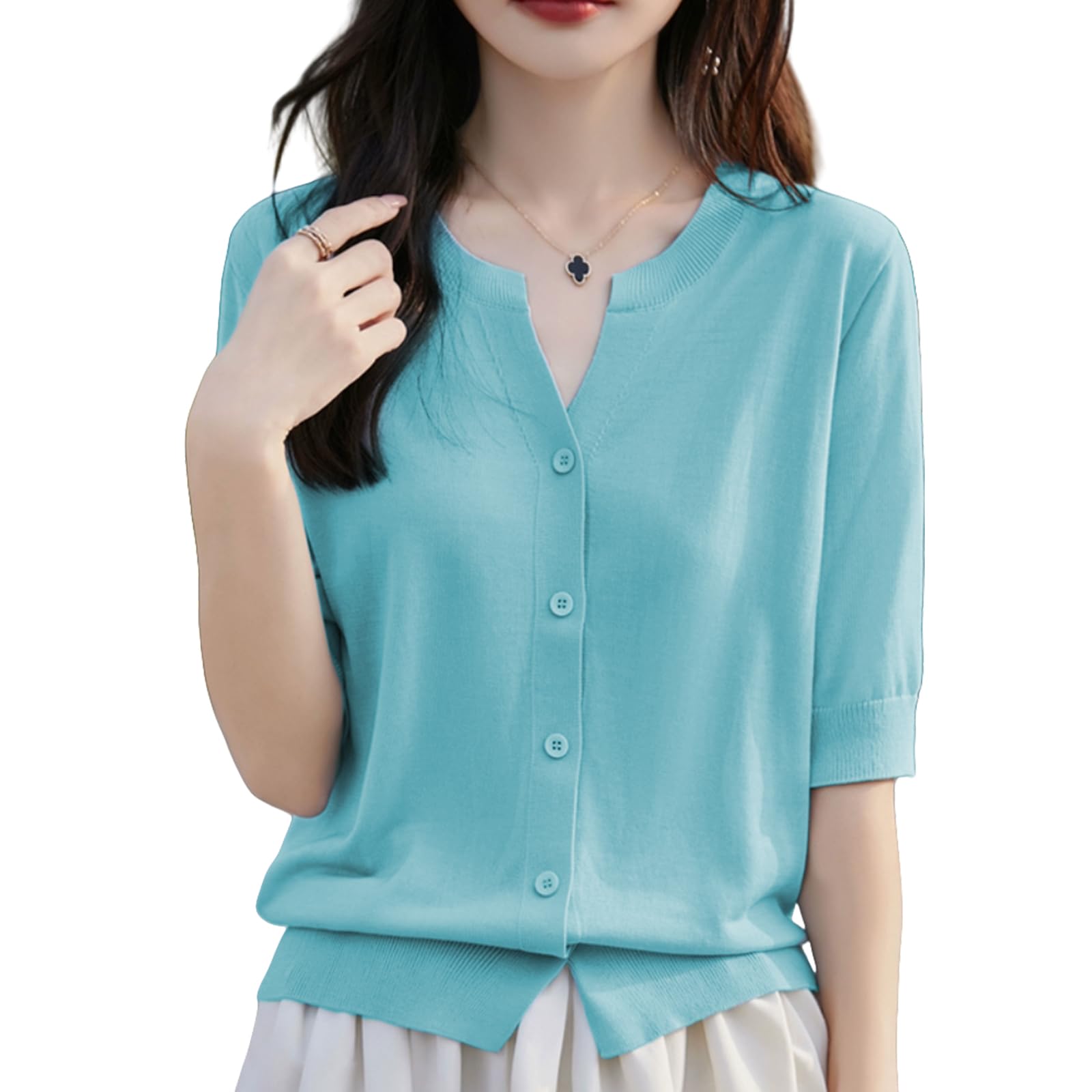 【送料無料】[ZeoYoee] サマーカーディガン レディース 半袖 サマーニット Vネック カットソー サマー..